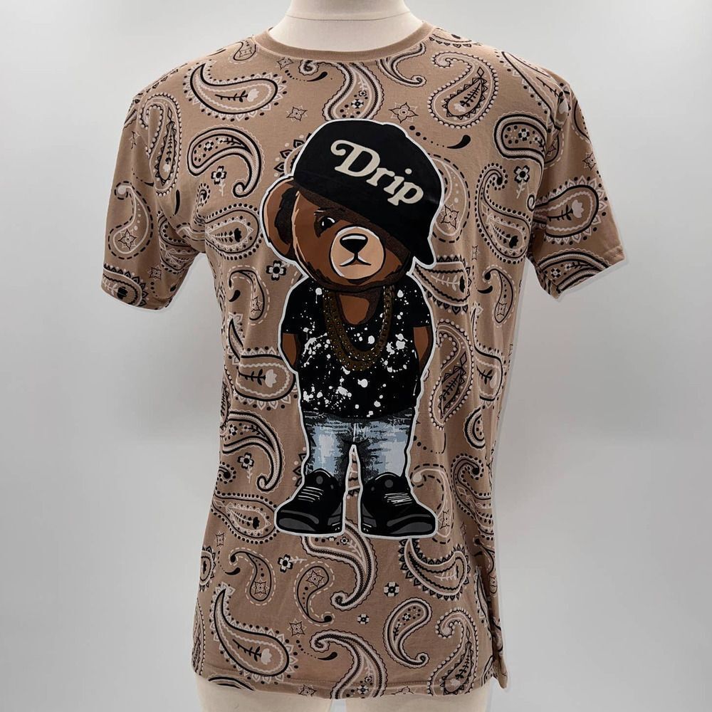 Launder Tan Bandana Printed/Teddy Bear Graphic Short Sleeve T-shirt NWT- L